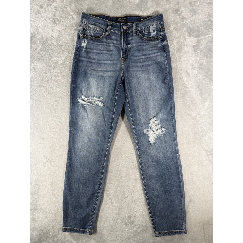 Judy Blue Jeans Womens 7/28 Blue Denim Slim Fit‎ Distressed
